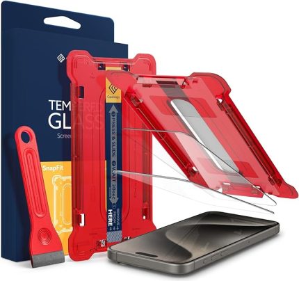 Caseology iPhone 15 Pro Max ile uyumlu Cam Ekran Koruyucu Kolay Kurulum Snap Fit (2 Adet) - AGL06882
