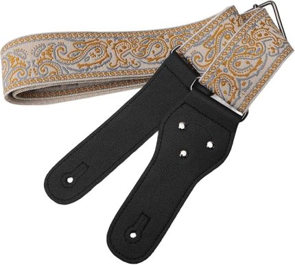 Vintage Işlemeli Gitar Askısı Geniş Gitar Kemer Jakarlı Örgü Askı Uzunluğu Ayarlanabilir Gitar Omuz Elektrik Gitar Bas Için (GOLD)