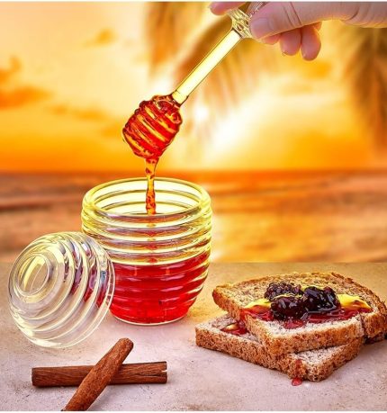 Şekilli Kaşıklı 3 Parça Kristal Bal Kavanozu Mika Kavanoz Bal ve Reçel Kavanoz Kahvaltılık