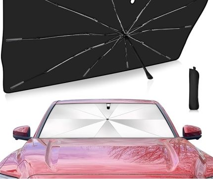 İçi Ön Cam Güneşliği, Katlanabilir Şemsiye Şeklinde Otomobil Ön Cam Güneşliği,%99 Etkin Koruma, Otomobil, SUV, (140 X 79 CM)