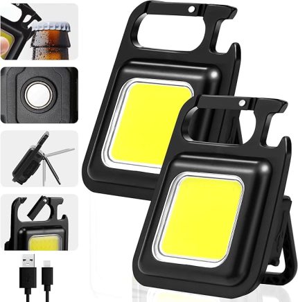 Mini el feneri, 1000 lümen parlak şarj edilebilir anahtarlık, 3 modlu, taşınabilir el feneri, katlanır tutucu, şişe açacağı ve mıknatıslı ayaklı [Enerji Sınıfı A+++] Marka: (2)