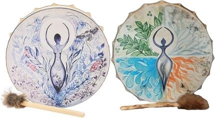 2Pack Şaman Davul,Hayat Anası Sibirya Davul Manevi Müzik,Kuş Desen El Yapımı Şaman Davul,El Davul Ses Şifacı Şaman Davul