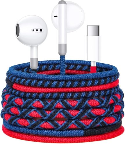 Mikrofonlu ve Ses Kontrollü USB C Kulak İçi Kulaklık, Renkli Örgülü Kablo, Kirlenmeye Karşı Dayanıklı, iPhone 15/16 ve C Portlu Diğer Akıllı Telefonlarla Uyumlu