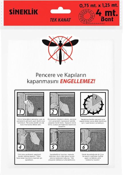 Kanat Pratik Sineklik, 0.75 m x 1.25 m Tül, Kapı & Pencere Uyumlu, 4 m Yapıştırma Bantlı