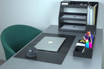 10 Parça Deri Sümen Takımı - Ofis Masaüstü Organizer Set - Ofis Masa Düzenleyici, Magazinlik, Evrak Tepsisi, Kalemlik, Blok Notluk, Peçetelik ve Masa Pedi