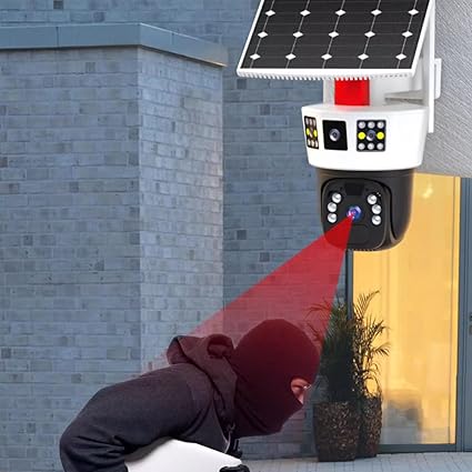 güneş Enerjili Güvenlik kamerası, Kablosuz 4G güneş Güvenlik kamerası, çift Lens 2K Renkli Gece görüşü PIR Hareket Algılama Ev Gözetim Için Yerleşik güneş Paneli Ile - Görsel 5