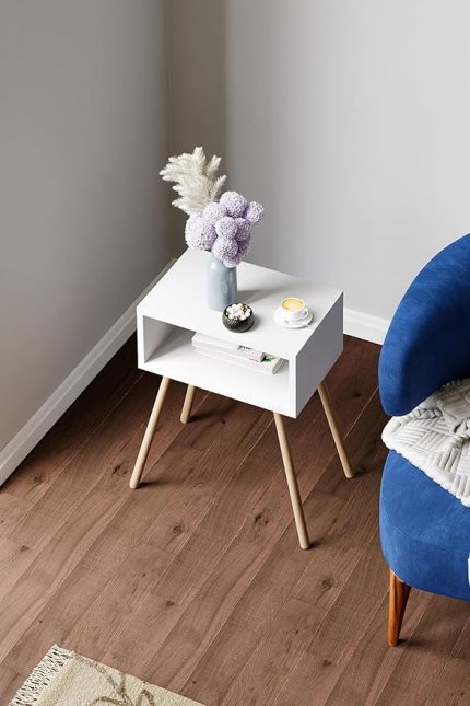 Ahşap Ayaklı Raflı Komodin - Beyaz