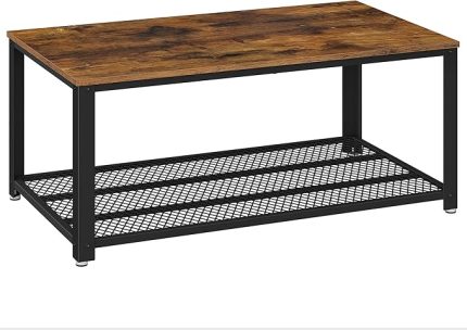 Sehpa, 2 Katlı Oturma Odası Masası, Izgara Raflı, Tv Masası, Metal Çerçeve, Ayarlanabilir Ayaklar, Oturma Odası Için, Endüstriyel Tarz, Vintage Kahverengi/Siyah Lct61X | Sehpa, geniş raflı kanepe masası, sağlam, montajı kolay, oturma odası, DAXTON LCT61X Koleksiyonu