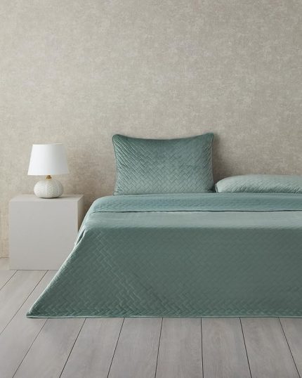 Home Wicker Kadife Çift Kişilik Yatak Örtüsü Takımı Yeşil