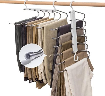 2 adet pantolon askısı, elbise askısı, yer tasarruflu, 6'sı 1 arada kaymaz katlanabilir çoklu askı, elbise dolabı düzenleyici, pantolon ve erkekler için, şallar, kot pantolon, kıyafet, el havluları