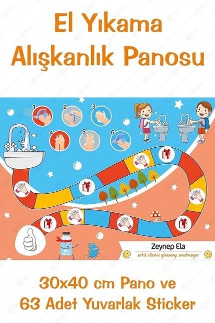 Ve Eğitici El Yıkama Eğitimi Sticker Panosu 30 X 40 Cm