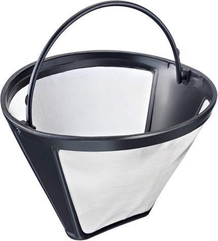 Kalıcı Kahve Filtresi, 8-12 Fincan Kahve İçin, Filtre Boyutu 4, Paslanmaz Çelik Doku, Plastik, Siyah/Gümüş, 24432260