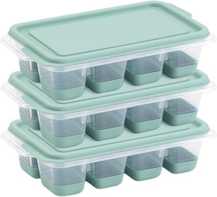 Mini Kapaklı Silikon Buzluk - Kolay Çıkarım, Güvenli İstifleme, Kompakt Tasarım, Kırılmaz, Gıdayla Uyumlu, Üst Üste Dizilebilir Pratik Buz Haznesi (Yeşil)