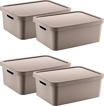 4'Lü Set Stafi Çok Amaçlı Kapaklı Kutu Terra 12 LT - BEJ, Çok Amaçlı Kapaklı Kutu, Ev-Ofis-Depo İçin, Kapaklı Saklama Kutusu
