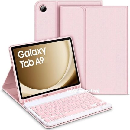 moveteck Samsung Galaxy Tab A9 8.7 İnç Uyumlu Bluetooth Özellik Standlı Kalem Bölmeli Klavyeli Kılıf SM-X110, pembe, Tek Ebat, keyboard-a98.7-pembe