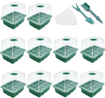 Çimlenme Tepsisi, 10 Adet 120 Hücre Fide Mini Sera Fidesi Yayıcı, Sera Bitki Tohumları için Ayarlanabilir Pencereli Yetiştirme Tepsisi
