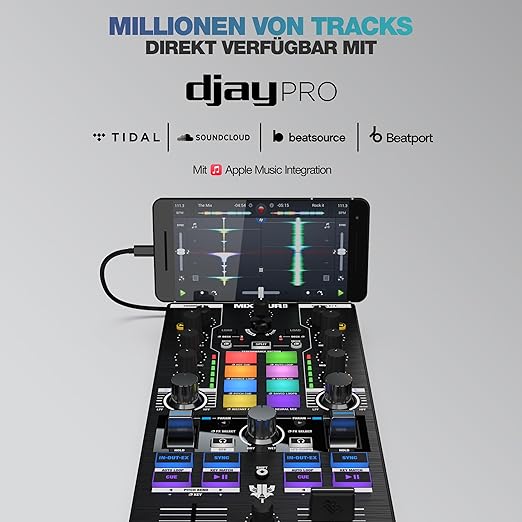 Mixtour Pro | Ultra Taşınabilir Hepsi Bir Arada 4-Deck USB-C Ses Kartlı DJ Controller/Kontrolör | Algoriddim djay Pro için (Mac, PC, iOS & Android uyumlu) - Görsel 5
