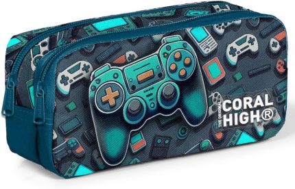 High Kids Nefti Gamer Desenli İki Bölmeli Kalem Çantası 12097