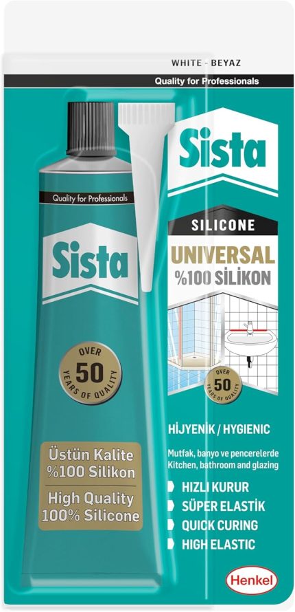 Universal Silikon, Üstün kalite%100 Beyaz Silikon, Mutfak, Banyo ve Pencereler İçin Hızlı Kuruyan Dolgu Macunu, Sararma ve Küflenme Yapmaz, 50 gr Tüp