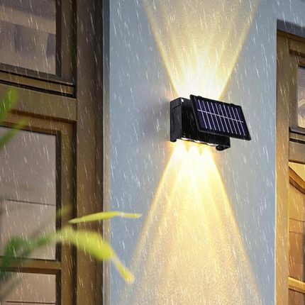 LED Solar Duvar Lambası Dış Duvar Lambası Yukarı ve Aşağı Aydınlatmalı Duvar Aydınlatması IP65 Su Geçirmez Solar Lambalar Duvar Lambaları Siyah Bahçe Balkon Teras için (Sıcak Işık)