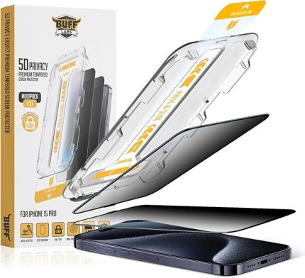 LABS iPhone 15 Serisi ile Uyumlu 5D Privacy EasyFit 2 Adet Kolay Uygulama Aparatlı Ekran Koruyucu Temperli Cam Hayalet Ekran (iPhone 15 Pro)