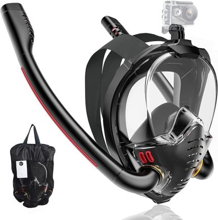 Tam Yüz Şnorkel Maskesi, Yetişkinler ve Gençler için Şnorkelli Yüzme Ekipmanı, Kuru Üst Solunum Sistemi - Kamera Montajlı Tüp Seti, Kadınlar ve Erkekler için Sızdırmaz Yüzme Maskesi (L/XL)