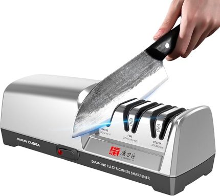 Elektrikli Bıçak Bileyici - 2800rpm Yüksek Hız, 15°/20° Ayarlanabilir Açılar, 2/3 Aşamalı Premium Aşındırıcılar, Seramik Bileme Taşı - Verimli, Dayanıklı ve Kullanıcı Dostu Mutfak Aleti