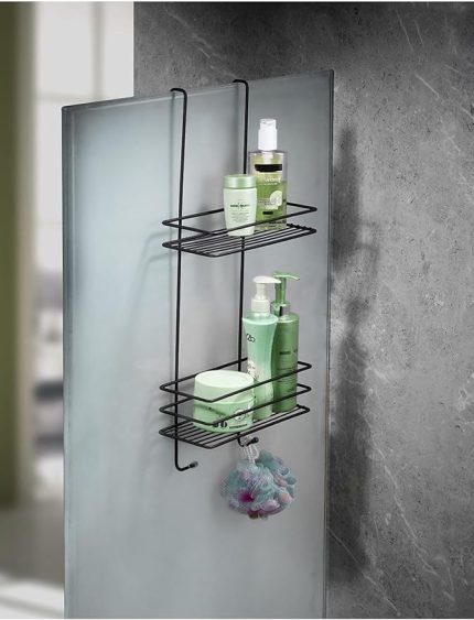 Boyu Paslanmaz 2 Katlı Askılı Banyo Duş Rafı Sabunluk Duşakabin Şampuanlık Siyah