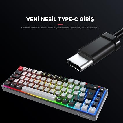 Yoru Mini Type-c Bağlantı RGB Mekanik Gaming Oyuncu Klavyesi Red Switch Q Tr Hot Swap - Görsel 3