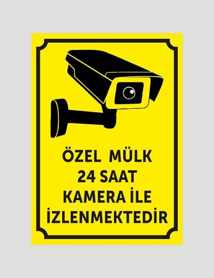 özel mülk 24 saat kamera ile izlenmektedir uyarı ikaz levhası aliminyum levha