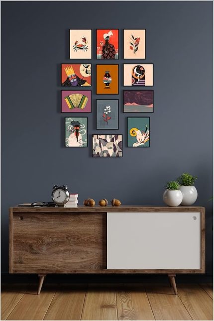 Çerçeve Görünümlü 12 Parça Mdf Tablo Seti Çoklu Baskı Seti Mdf Baskı ÖZC-MDF12D