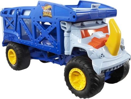 Wheels Monster Trucks Rhino Taşıyıcı Kamyon, 12 adet 1:64 ölçekli Monster Trucks veya 32 adet Hot Wheels araç taşır, fırlatma için rampası bulunur, 3 yaş ve üzeri HFB13