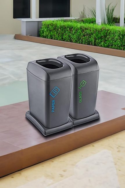 2'Li Set Soft Tekerlekli Cam-Kağıt Geri Dönüşüm Kutusu 40 LT - ANTRASİT, Çok Amaçlı Geri Dönüşüm Kutusu