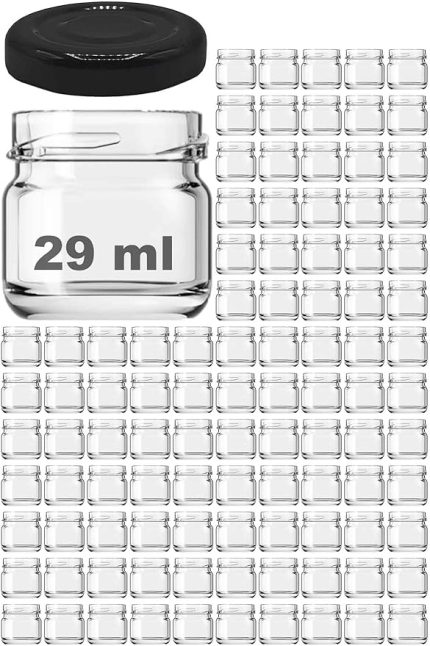 29 ml Konserve Küçük Numune Kavanoz Siyah Metal Kapaklı Şeffaf Cam 29 cc Paşabahçe (25)