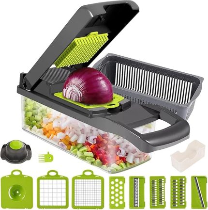 Sebze kesici, 13'ü 1 arada profesyonel çok fonksiyonlu sebze dilimleyici mandolin, kesme için 7 farklı bıçak, ızgara paslanmaz çelik bıçak, temizlenmesi kolay