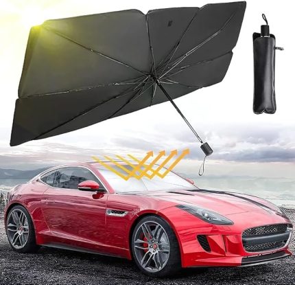 Araç İçi Ön Cam Güneşlik Şemsiyesi - 5 Katmanlı UV Blokaj Kaplamalı, Isı Yalıtımlı Ön Cam Güneşliği - Araba, Minivan, SUV ve Kamyonet İçin Güneşten Koruyucu Şemsiye Büyük Boy (140 cm x 80 cm)