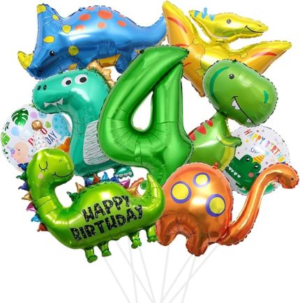 XXL Dinozor Doğum Günü Dekorasyonu, 4 Yaş Dinozor Folyo Balon, Dinozor Doğum Günü Dekorasyonu, 4 Numara Balon Dino Dinozor Orman Partisi Çocuk Doğum Günü için