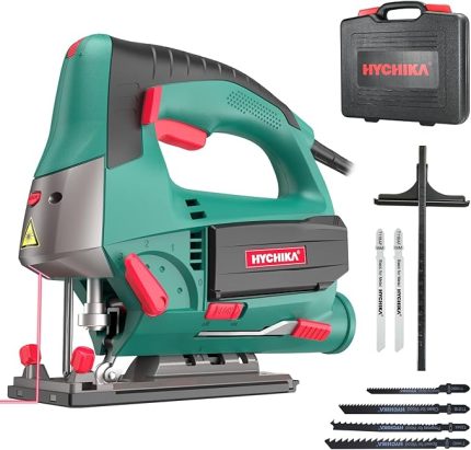 800W Dekupaj Testeresi, Maks. Kesme derinliği: 110 mm, 800-3000 SPM, 6 ayarlanabilir hız, 4 kesme modu, eğim açısı ±45°, testere bıçağı saklama kutusu ile 6 testere bıçağı