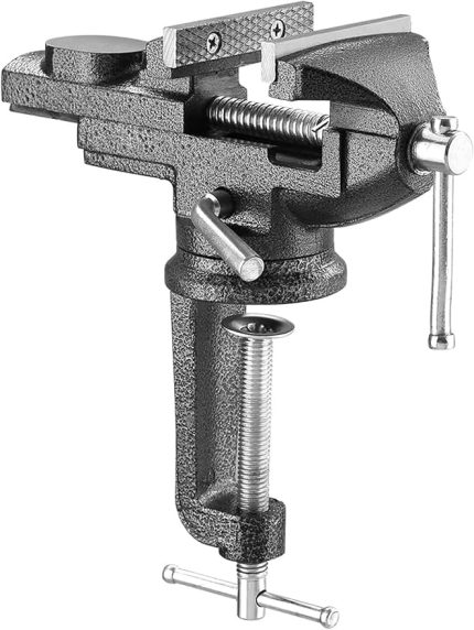 Alman 60 mm Dönerli Örslü Özel Alaşımlı Paslanmaz Dövme Çelik Mini Masa ve Tezgah Mengenesi Gri