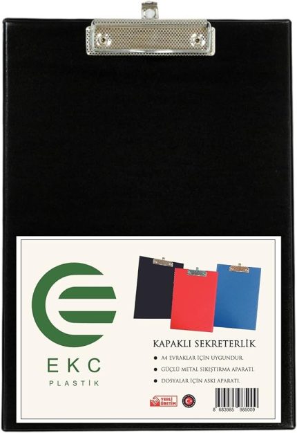 Plastik - A4 Kapaklı Sekreterlik Siyah, Bloknot Yazı Tablası, Clipboard
