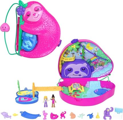POCKET™ Tembel Hayvan Ailesi 2'si 1 Arada Kompakt Çanta Polly Pocket™ bebekler ve oyun seti, seyahat oyuncakları, Tembel Hayvan Ailesi 2'si 1 Arada Kompakt Çanta HRD40