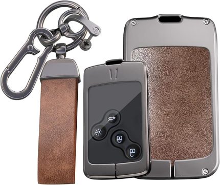 Anahtar kılıfı Renault Duster Captur Clio 4 Logan Megane 1 2 3 Koleos Scenic araba anahtarı kılıfı anahtar kılıfı anahtarlık 4 tuşlu çinko alaşım deri anahtarsız B kahverengi