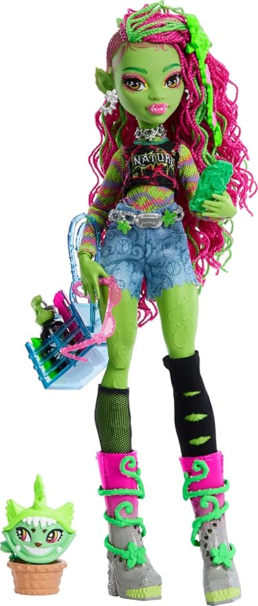 HIGH™ VENUS MCFLYTRAP™ Bebek Evcil hayvanı Chewlian ve aksesuarlarıyla Monster High Venus McFlytrap bebek HRP81