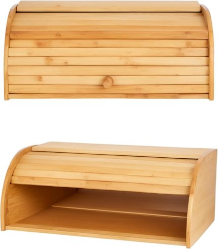 Bambu Sürgülü Ekmek Dolabı Geniş Kapasiteli Doğal Ahşap Ekmeklik Hijyenik ve Şık Saklama Kabı