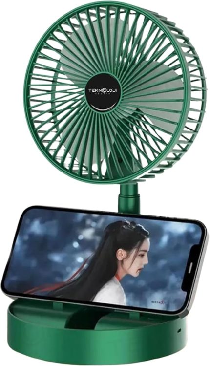 Fan Vantilatör Teleskopik Şarjlı Katlanabilir Taşınabilir Standlı 3 Kademe YEŞİL Soğutucu