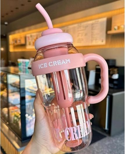 ML BPA Free Detoks Su Şişesi – Filtreli, Pipetli & Saplı Spor Matara, Ice Bottle Suluk, Çay – Meyve – Buz Filtreli, Seyahat & Okul İçin Uygun (Bej)