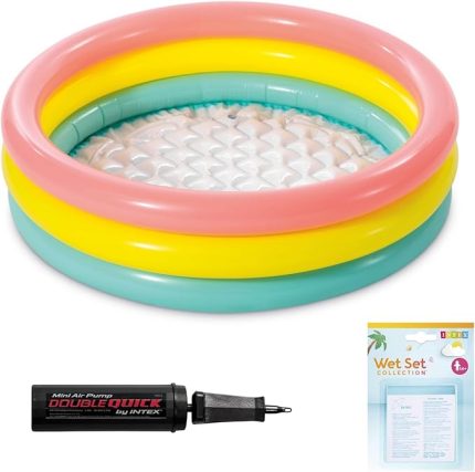 Yumuşak Tabanlı Renkli 3 Boğumlu Baby Pool Çocuk Bebek Havuzu,86x25 cm ve Pompa+Yama Set, Pompa ve Yama Hediyelidir, Çocuklar İçin Aktivite Aile