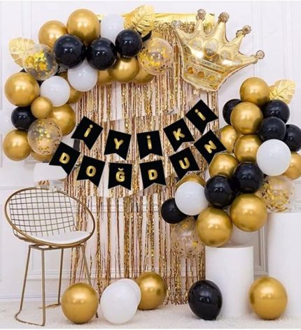 dolabı Kral Taçlı Balon Zinciri Doğum Günü Seti Iyi Ki Doğdun Doğum Günü Süslü Set