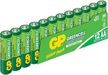 Batteries GP15G Greencell R6P/1215/AA Kalem Pil, 1.5 Volt, 12'li Paket, Yeşil/Sarı/Beyaz