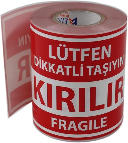 Etiketi Büyük Boy Kuşe, Fragile Label Yapışkanlı Etiket 100x150mm Ruloda 250 Adet Sticker, Koli İçin Çıkartma Güvenlik Etiketi, Dikkat Kırılır Uyarı Etiketi, Paketleme